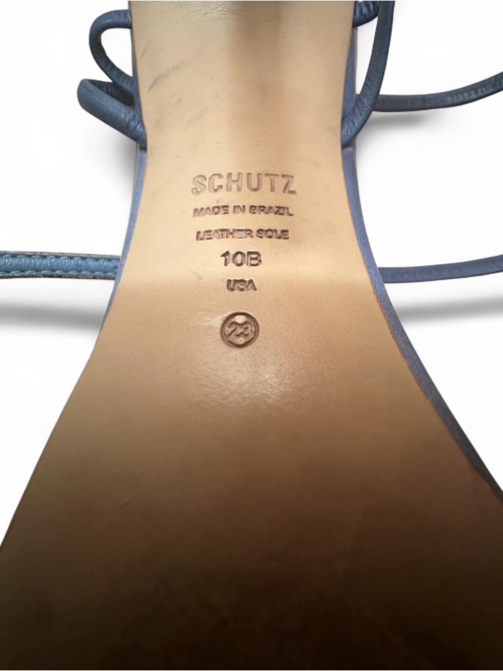 SCHUTZ Navy Pointed Lace-Up Heels with Tan Trim leather - Picture 4 of 7
